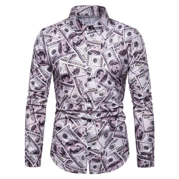 

All Dollar Print Mens Casual Shirts Long Sleeve Turn Down Collar Shirts Designer Costumes Mens Apparel