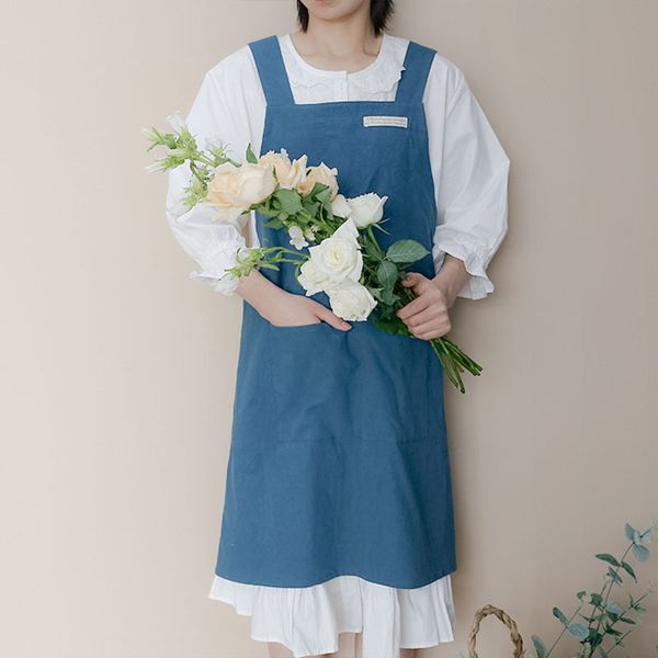 

japanese ladies bib aprons cotton solid home cafe florist waitress pinafore soft