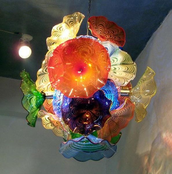 

new arrival flower chandelier light style murano glass plates pendant lamps multi-color led blown glass chandelier lighting