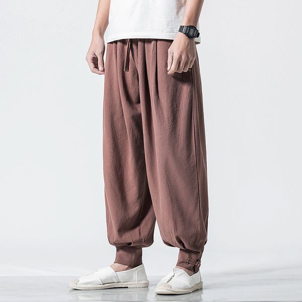 

5xl autumn men sweatpants linen harem loose wide leg bloomer baggy yoga running jogger casual workoout track pant sportswear, White;red