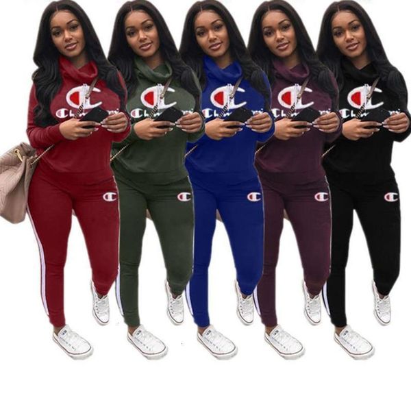 

women print tracksuit long sleeve heaps collar hoodies and leggings pants brand two piece outfits autumn sportwear