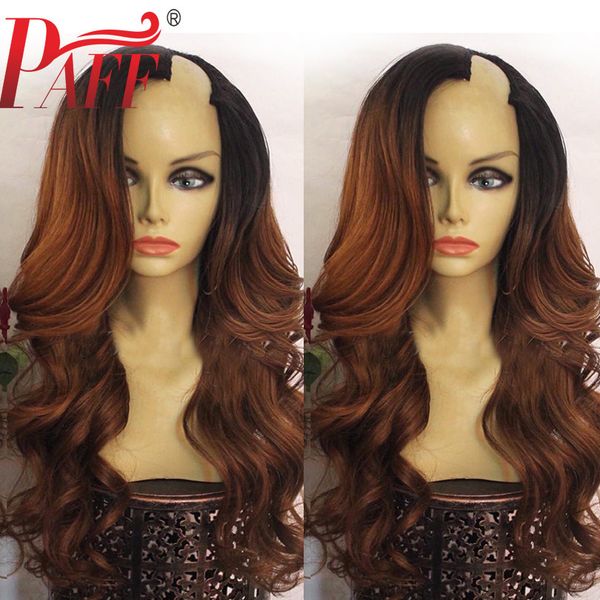 

paff brazilian body wave 2*4 size ombre u part wigs lace remy human hair wigs with natural hairline 1b 30 left part wigs, Black;brown