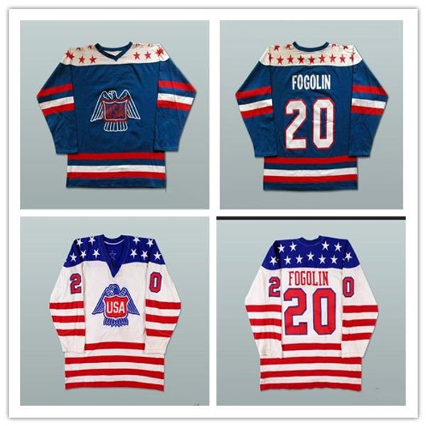 

Custom XS-5XL Lee Fogolin Team USA Canada Cup White Blue Hockey Jersey Stitch Sewn Any Name Any Number Free Shipping