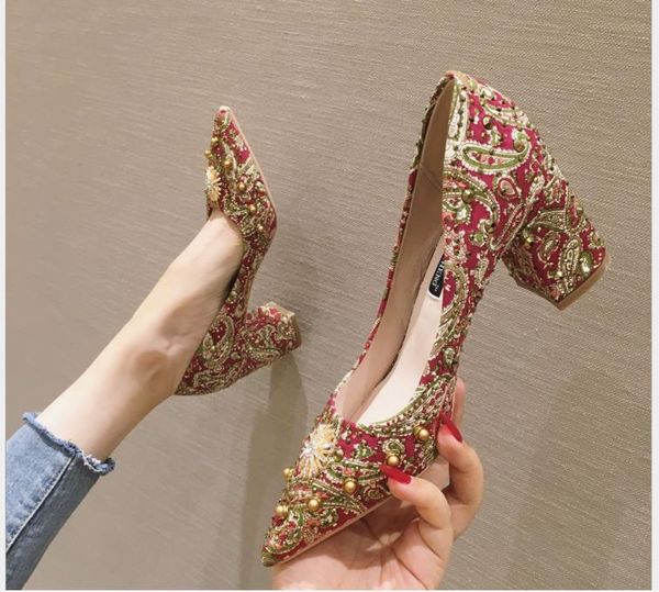 

casual shoes new thick with chinese bridal shoes wedding shoes winter high heels, Black