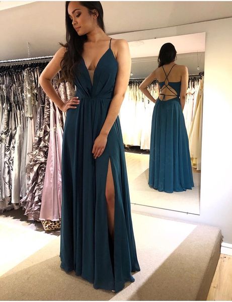 

sleeveless a-line chiffon v-neck long teal evening dress plus robe de soiree floor length prom gowns vestido de festa for women, Black;red