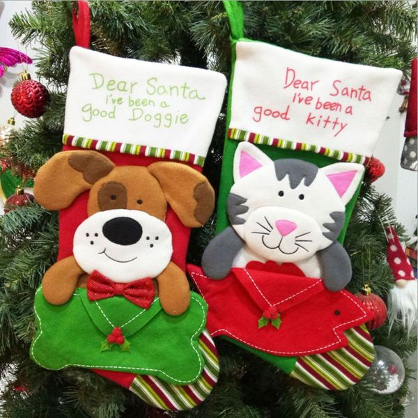 

2019 christmas stockings unique cute cat dog shape christmas socks candy gift bag for festive party supplies