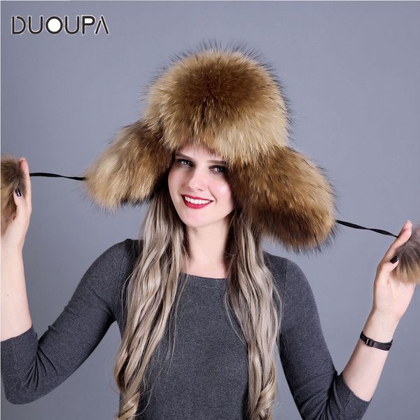 

duoupa russian leather bomber leather hat women winter hat earflap real fur genuine caps with earflaps ushanka, Blue;gray