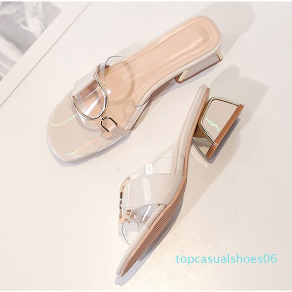 

2020 new designer summer new thick-heeled transparent square head buckle shoes women's fashion tide open-toe sandals women's shoes, Black