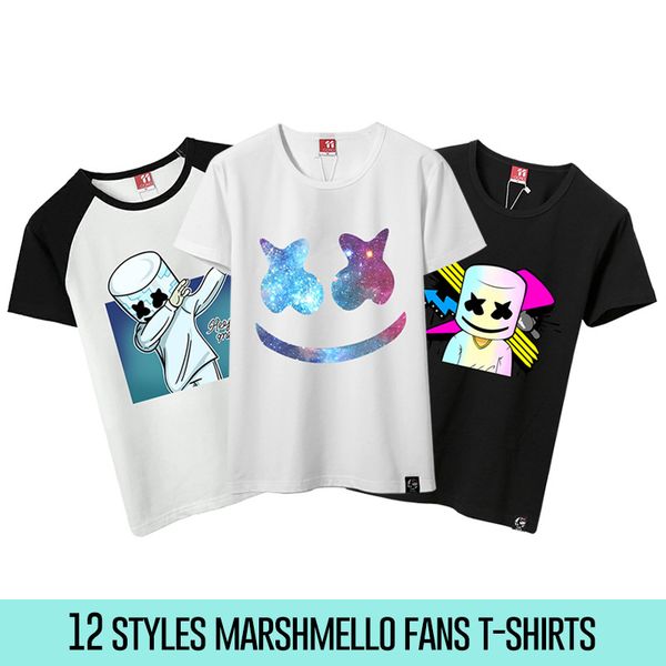

12 стилей мужской футболка мужчина marshmello dj женская короткие рукава футболка мужской костюм вентиляторы тройники для косплея q190420, White;black