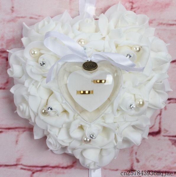 

10pcs heart size ring pillow lace rose rhinestone wedding favors elegant