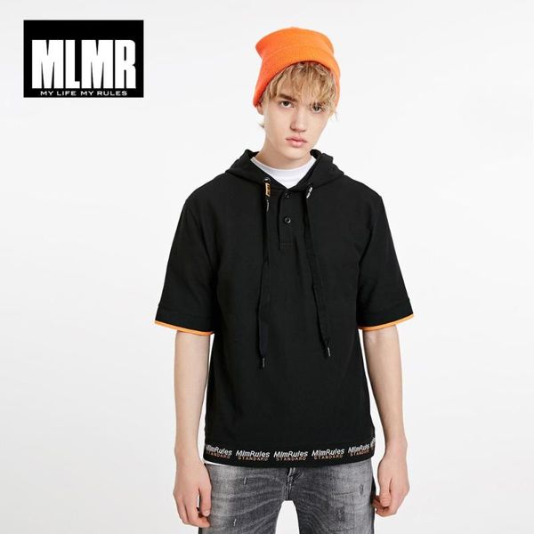 

men's mlmr hooded with drawstring printed turn-down collar t-shirt| 219106529, White;black