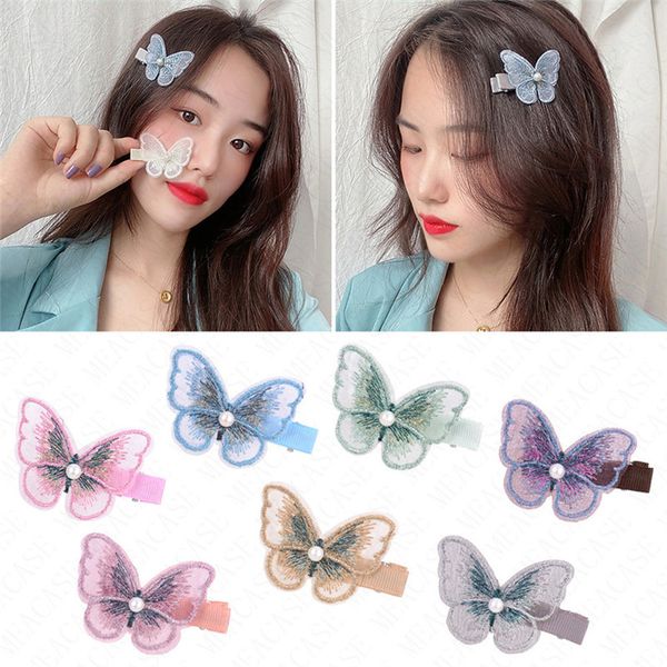 

embroidery three-dimensional butterfly hairpins butterfly hair clip headress for girls headwear gradient hair pin head accessories d62803, Slivery;white