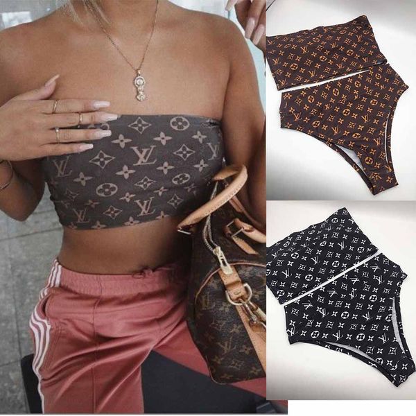 

lady bikini swimsuit letter printed swimwear bikini for women summer two-piece female bikini bathing suit, White;black
