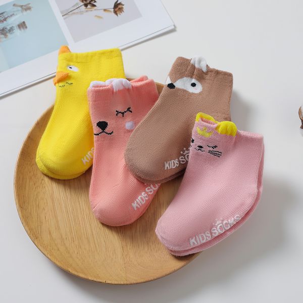 

new arrival newborn socks cartoon 100% cotton baby socks no-slip infant cotton socks, Pink;yellow