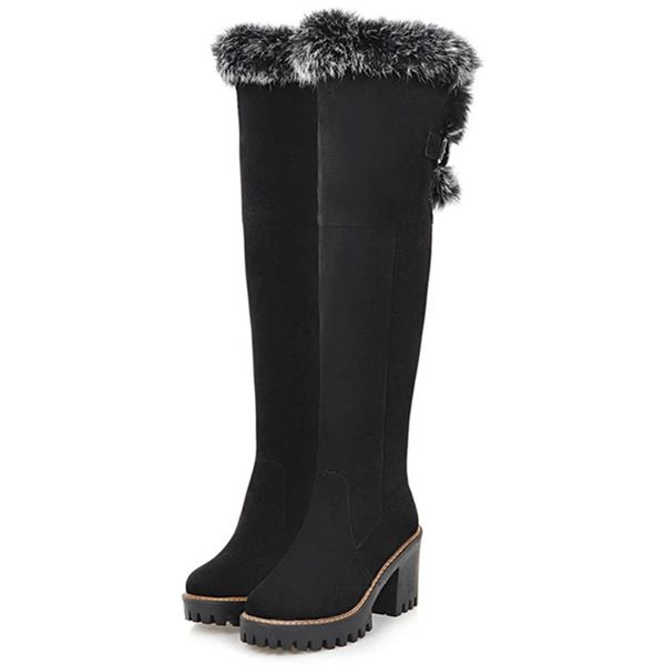 

large size 34-43 over the knee boots fashion shoes women keep warm snow boots high heels shoes winter boots flock, Black