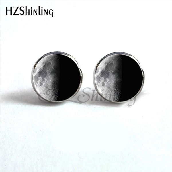 

2019 full moon stud earrings galaxy universe ear nail out of space earrings jewelry glass dome earrings for women hz4 nes-0072, Golden;silver