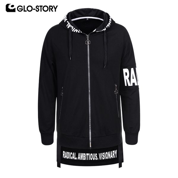 

glo-story 2019 sping men's causal cardigan letter zipper sweatshirts hoodies streetwear jackets for male mpu-8247, Black