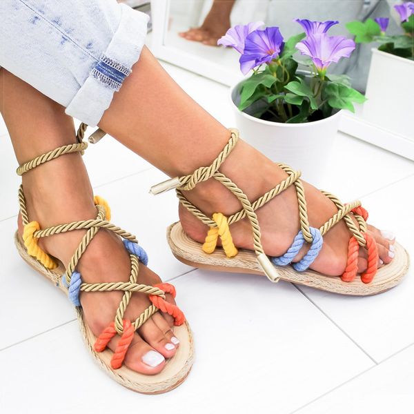 

women sandals fashion espadrilles gladiator sandals beach mix color summer shoes woman rome style flat chaussures femme, Black