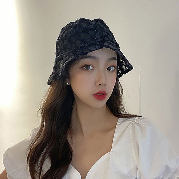 

fashion summer women lace flower hollow sun hat fisherman hat white black transparent cap 2020 new, Blue;gray
