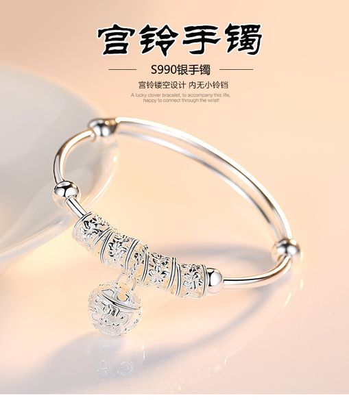 

new luxury fashion sliver 925 sterling silver charm artificial stone bangle cuff bracelet ball bell pendants women jewelry gift, Black