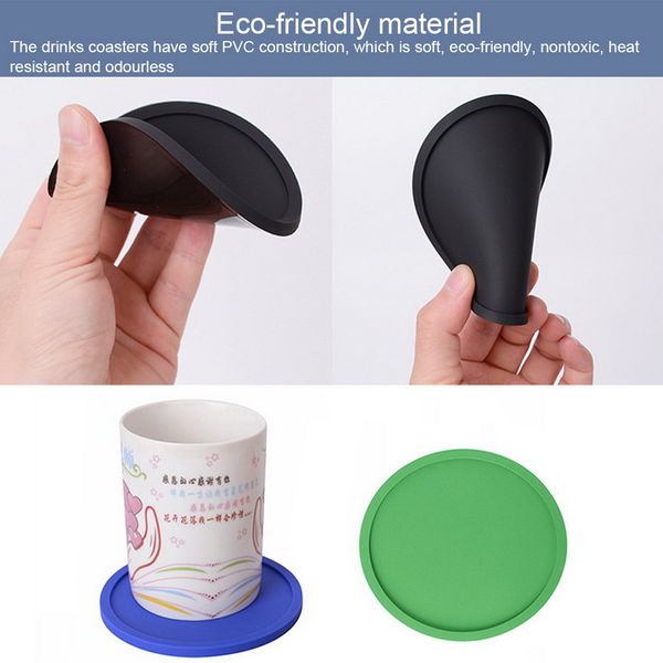 

8 pcs/set silicone drink coasters pvc non-slip round soft sleek and durable tableprotection coasters easy to clean
