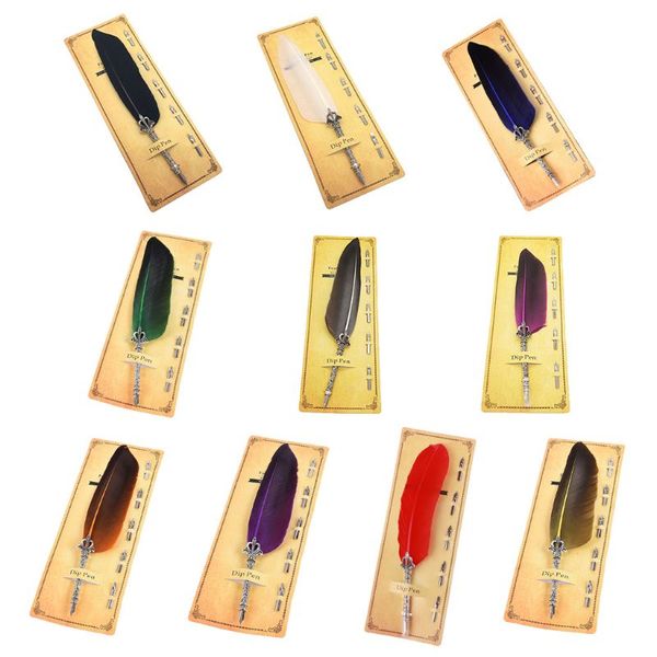 

colorful feather metal pen nibbed dip writing ink quill pens set for school stationery gifts art supplies