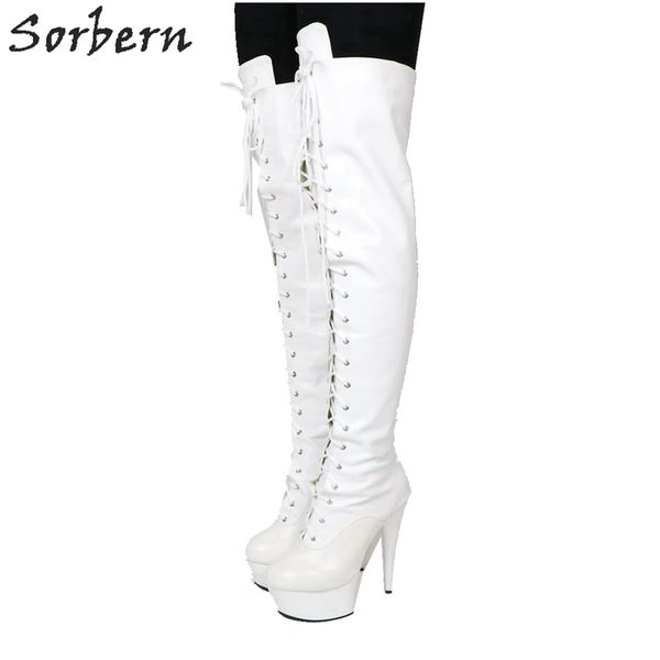 

white patent thigh high boots for women 15cm high heels 5cm platform shoes long boot shoes ladies custom colors, Black