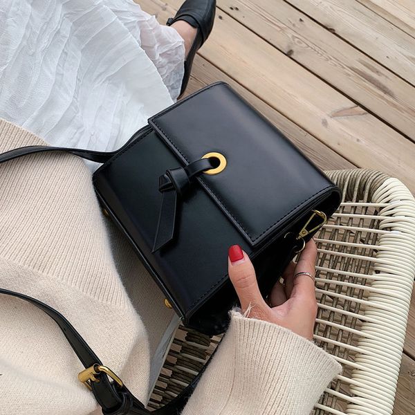 

women's pu leather female shoulder bag crossbody bags for women stylish retro simplicity wild solid color women bag black