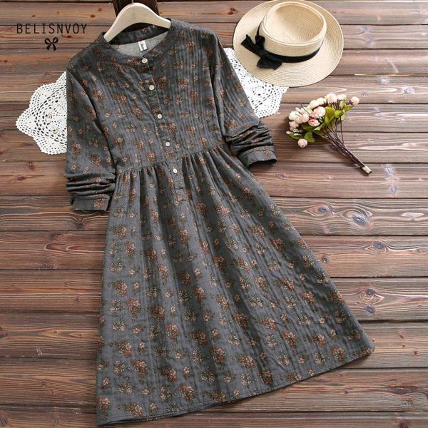 

casual dresses prairie chic style dress fashion spring autumn women vestidos stand collar floral printed long sleeves vintage, Black;gray