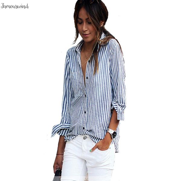 

блузы женщины топы повседневный сыпучие вертикальный blusa с длинным рукавом блузка рубашка полосатой feminina платье plus size, White