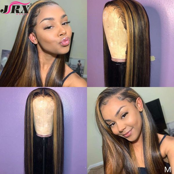 

13x4 13x6 4x4 straight honey blond ombre color highlight 150% lace front human hair wigs for women remy brazilian pre plucked, Black;brown