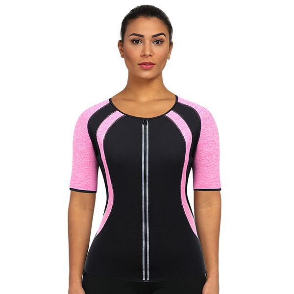 

firm compression slim waist rose red neoprene sport zipper sleeves sauna sweat weight loss with zipper, Black;white