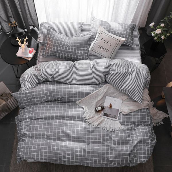 

3/4pcs bedding set stripe lattice geometric pattern bed sheet pillowcases cover set full king  tiwn beding cover