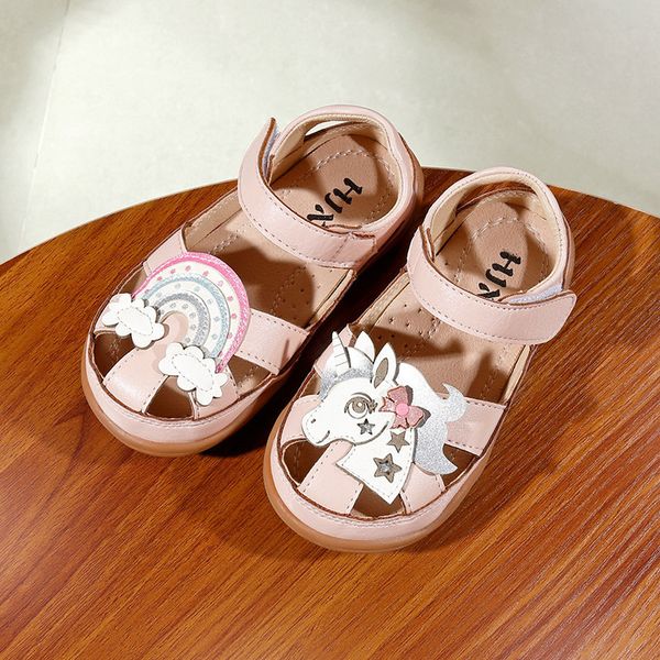 

unicorn sandals infant girls sandals 2019 summer princess shoes real genuine leather sweet children sandals rainbow sport shoes t200408, Black;red