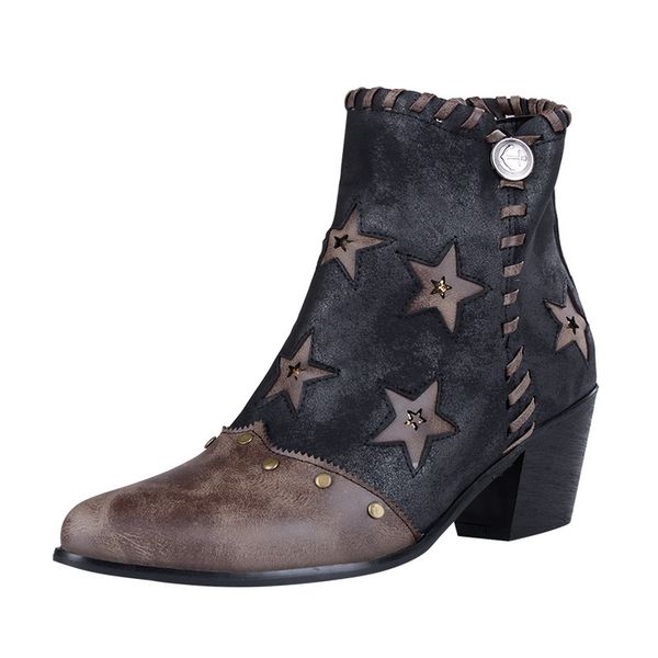 

2020 ankle boots female winter boots pu leather booties rivet stars fashion western cowboy for women pointed women, Black