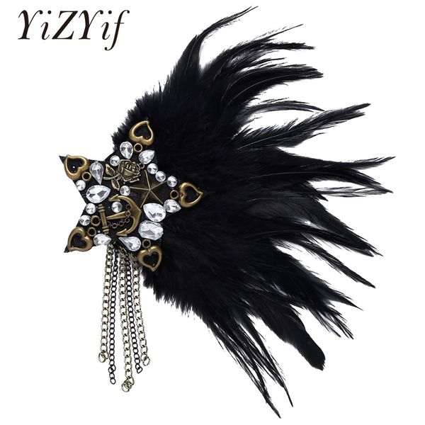 

punk rhinestones star feather boutonniere clips collar brooch pin wedding party host banquet business suits brooches corsage, Gray