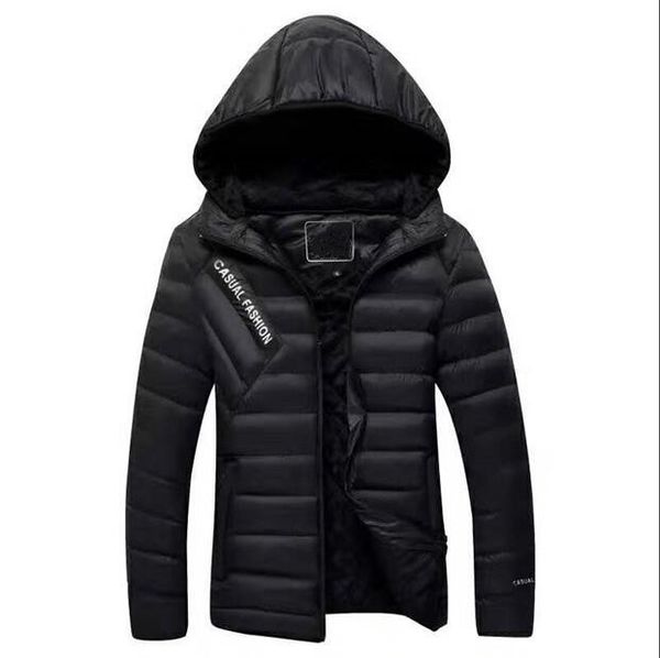 

2019 new la1658 brand fashion men winter down cotton jacket coat hooded warm mens winter coat casual slim fit student male overcoat, Black