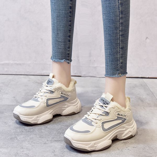 

winter boots women ankle boots warm plush winter woman shoes sneakers flats lace up ladies shoes women short snow e11-93, Black