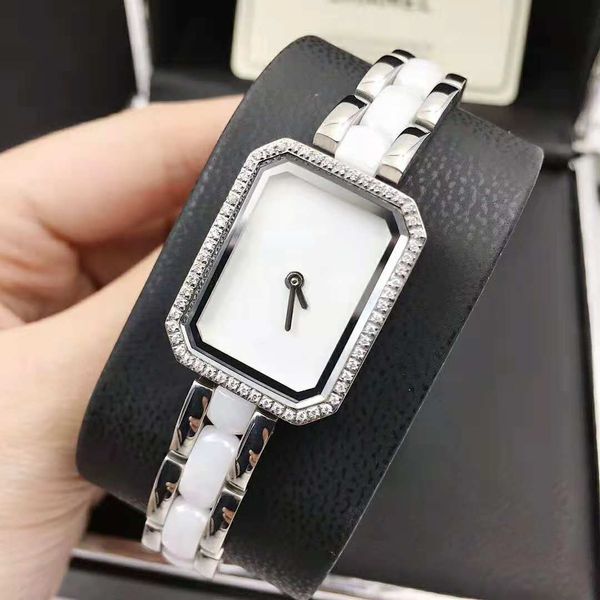 

fshion quartz watch white/black ceramic band diamond border 9mm thick watch case simple women's watch, Slivery;brown