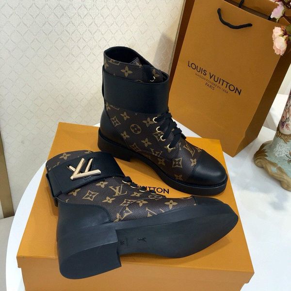 

louis vuitton lv 2019 новые стили оптовые женщины снега сапоги мода повседневная обувь лучшие качества натуральная кожа ботильоны круглые па, Black