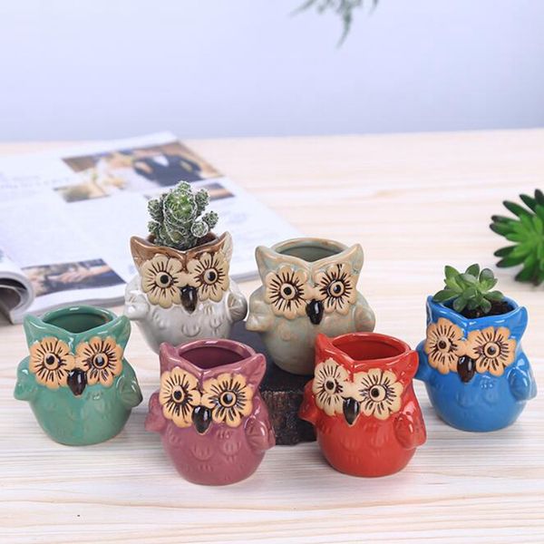 Flower Eyes Animal Owl Vaso di fiori carnoso Decorazione europea Fioriere Ornamenti creativi Mini piante in vaso in ceramica carine personalizzate