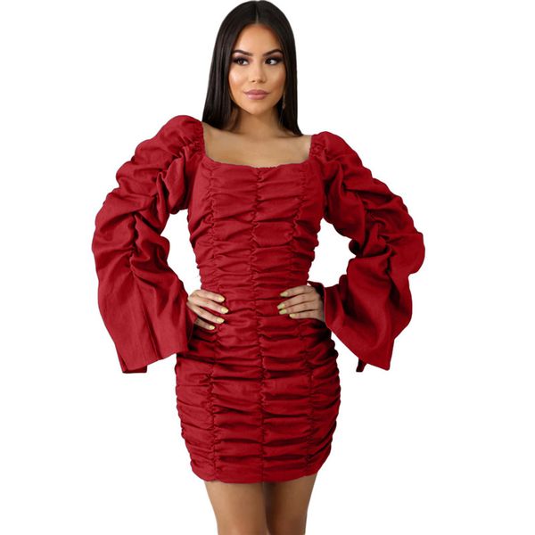 

designer stacked dresses women mini dresses casual long puff sleeve slash neck fashion womens dresses, Black;gray