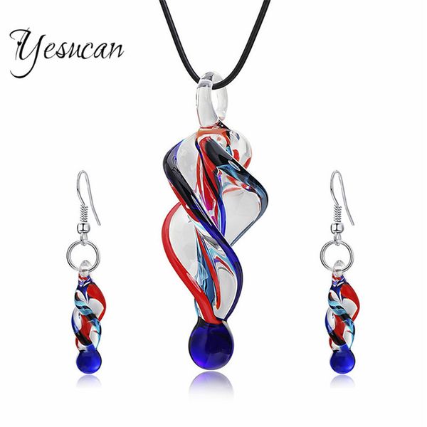 

yesucan personality glass spiral jewelry set women irregular glass shape pendant charm necklace dangle drop earrings bijoux gift, Silver