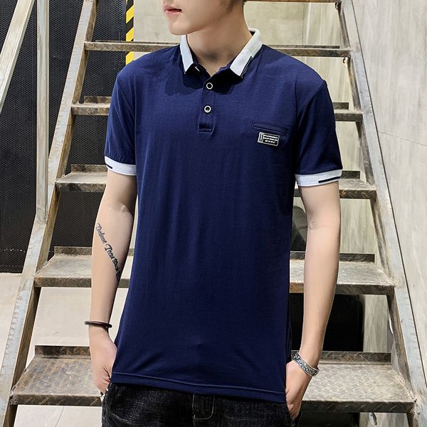 

classic male shirt patchwork men shirt turn-down collar white gray blue shirts man short sleeve, White;black