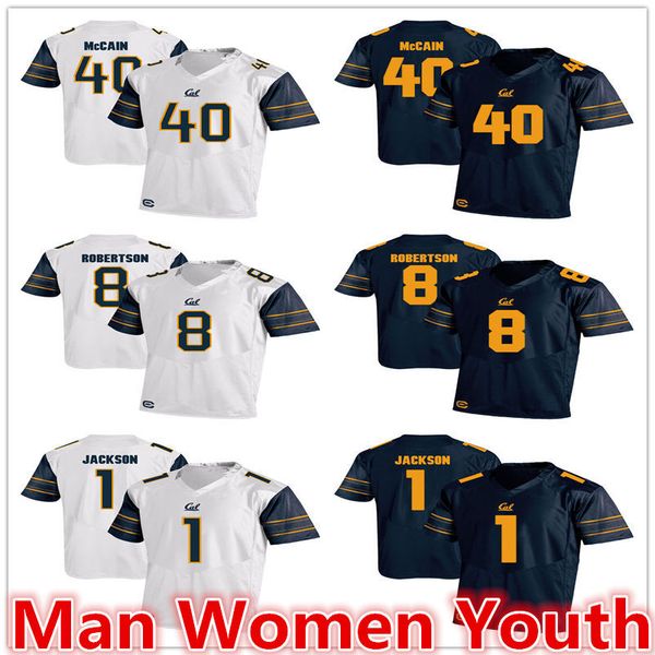 

customize ncaa california golden bears football jerseys chris mccain 40 demetris robertson 8 desean jackson 1 jersey any name number s-5xl, Black