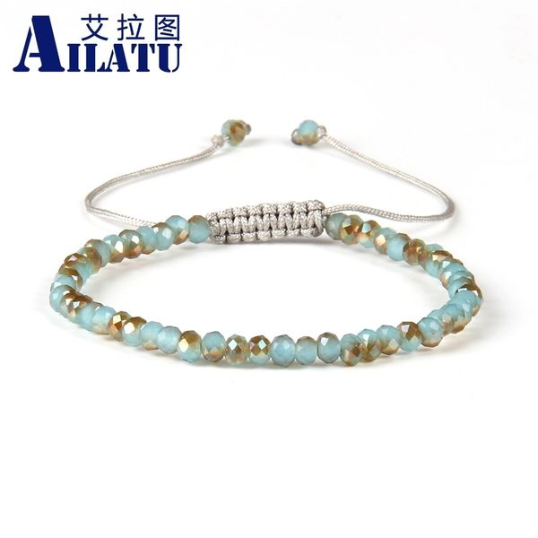 

ailatu новый дизайн оптовая продажа 10 шт. / лот 6 мм фактурные созданные хрустальные бусины макраме плетение браслет для девочки подарок, Golden;silver