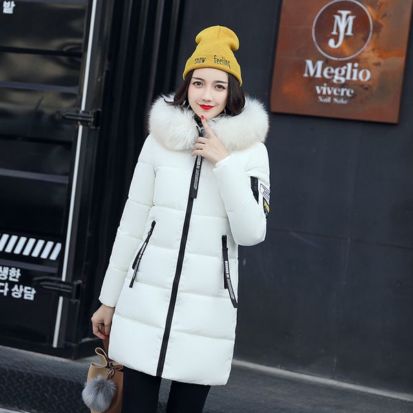 

fur collar female coat winter coats suit warm quilted long autumn jacket hooded parka women overcoat snow wear plus size, Black