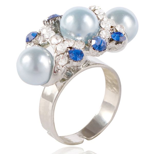 

elegant pearl rhinestone adjustable finger rings for women wedding cocktail party female ring anel statement bijoux jewelry, Slivery;golden