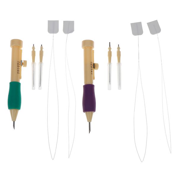 

1set 3 needles 2 threaders sewing craft tool magic embroidery pen punch needle set for embroidery diy craft knitting sewing tool, Black