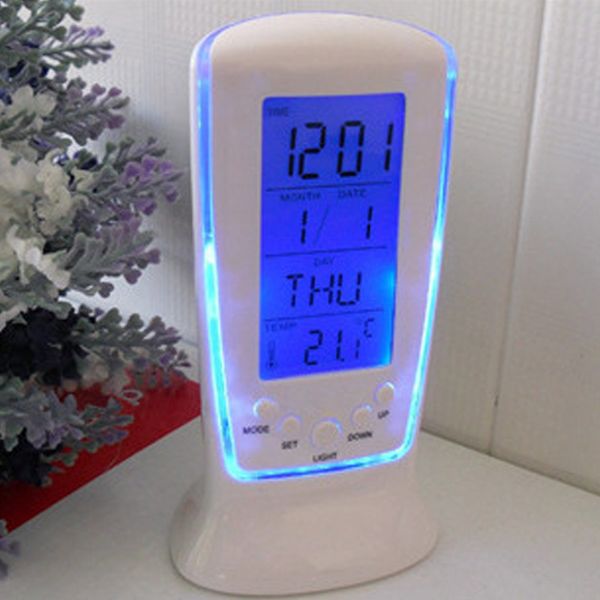 

led digital alarm clock with blue backlight lcd display calendar desk clock reloj despertador electronic watch new